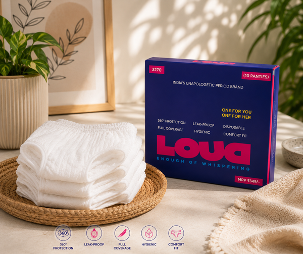 LOUD Natural Disposable Period Panties (S-M)| 360 Degree Leak Proof Protection - Pack of 10