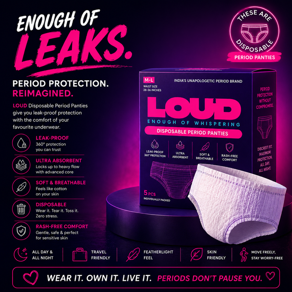 LOUD Natural Disposable Period Panties (S-M)| 360 Degree Leak Proof Protection - Pack of 10