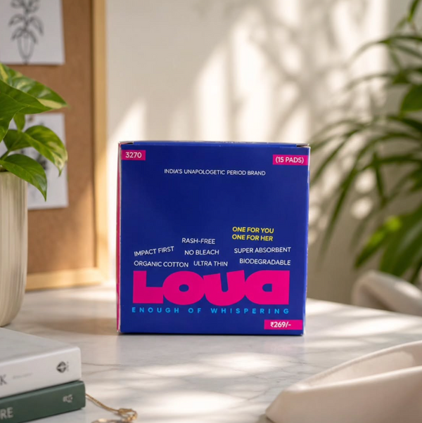 LOUD Biodegradable No Rash Organic Cotton Sanitary Pads - Combo 15 Pads (XL + L)