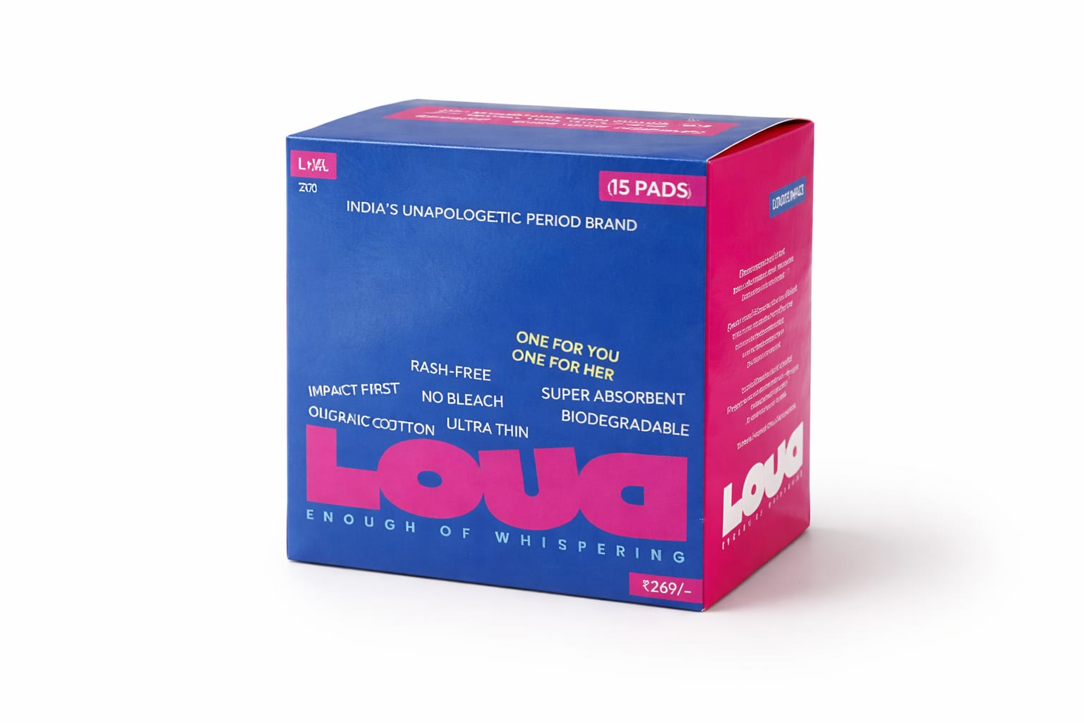 LOUD Biodegradable No Rash Organic Cotton Pads -15 Pads (XL)